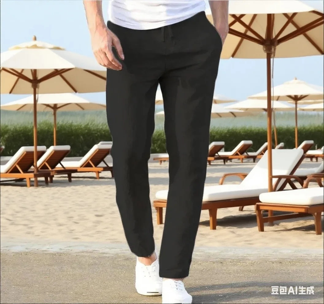 Men's Cotton Linen Pants Joggers Sweatpants Streetwear Breathable Solid Color Vacation Linen Trousers Autumn Loose casual Pants