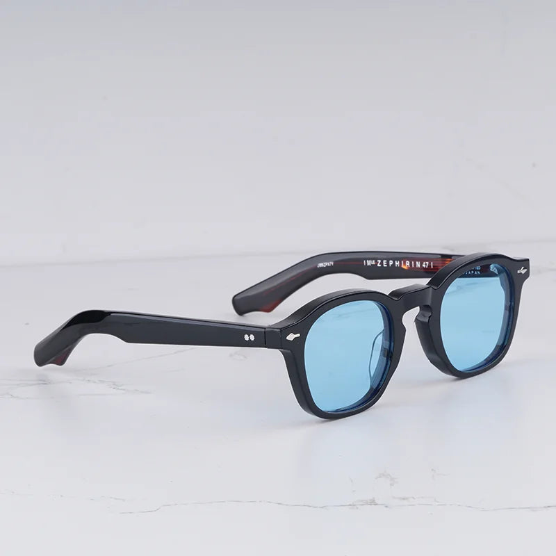 Zephirin Men's Vintage Craft Oval Black Sunglasses Classical Light Luxury Thick Acetate Solar Glasses for Male UV400