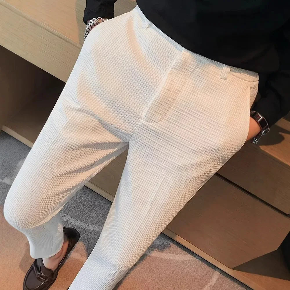 Men's Thickened Stripe Casual Pants Spring Autumn Black Slim Fit West Pants Korean Style Long Trousers for Business And Work
