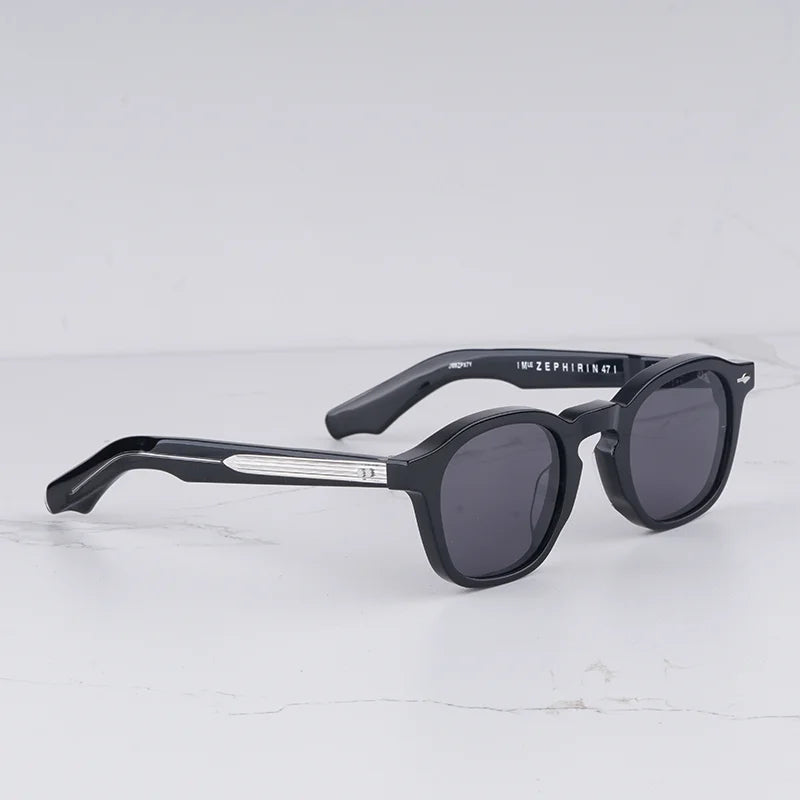 Zephirin Men's Vintage Craft Oval Black Sunglasses Classical Light Luxury Thick Acetate Solar Glasses for Male UV400