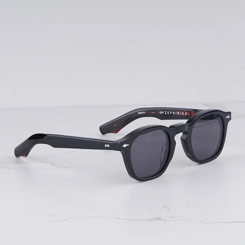 Zephirin Men's Vintage Craft Oval Black Sunglasses Classical Light Luxury Thick Acetate Solar Glasses for Male UV400