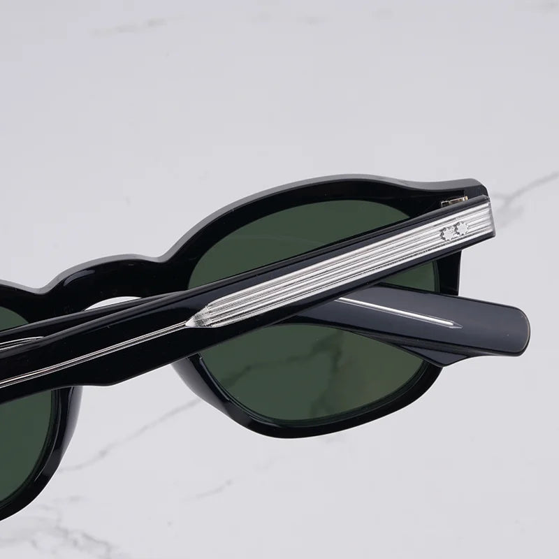 Zephirin Men's Vintage Craft Oval Black Sunglasses Classical Light Luxury Thick Acetate Solar Glasses for Male UV400