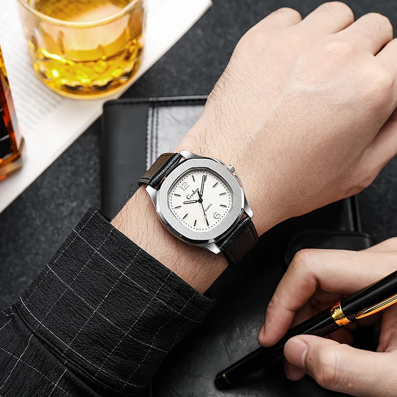 1 Pcs 2024 New Casual Leather Strap Men Sports Watch Hot Sale Fashion Cowboy Wristwatch
