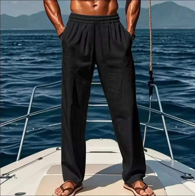 2025 Spring/Summer New Men's Cotton Linen Pants Summer Fashion Casual Solid Color Loose Plus Size M-4XL