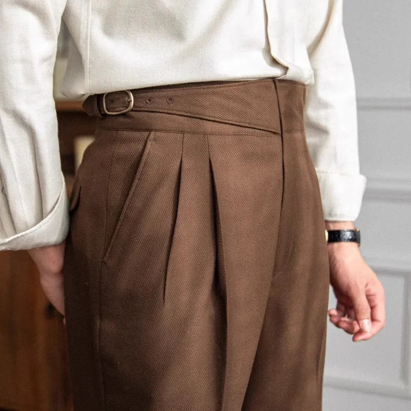 High Waist Straight Leg Casual Men's Trousers Italian Neapolitan Style Versatile Long Pants British Retro Suiting