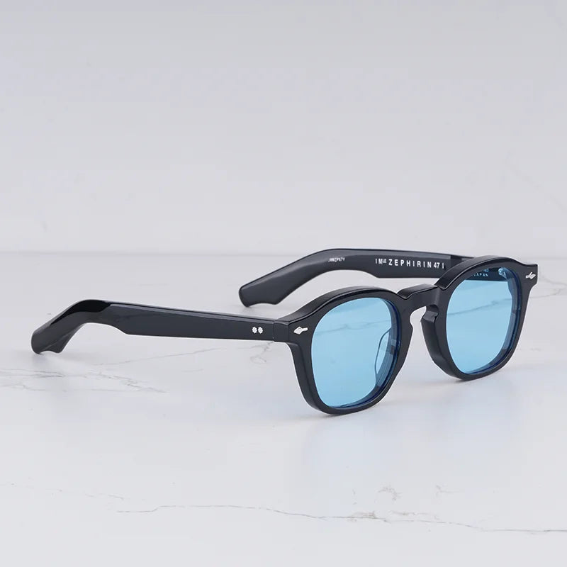 Zephirin Men's Vintage Craft Oval Black Sunglasses Classical Light Luxury Thick Acetate Solar Glasses for Male UV400