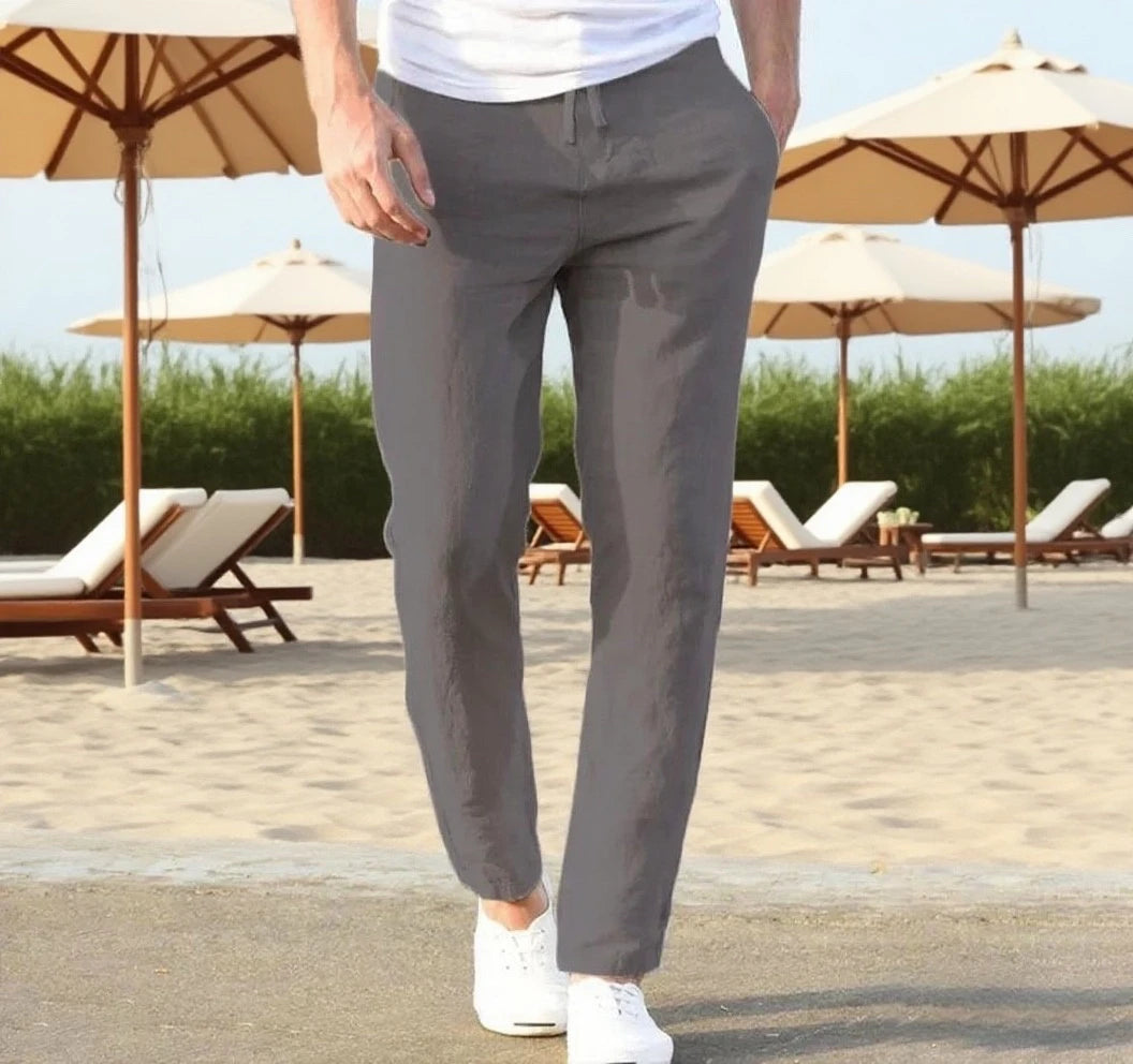 Men's Cotton Linen Pants Joggers Sweatpants Streetwear Breathable Solid Color Vacation Linen Trousers Autumn Loose casual Pants