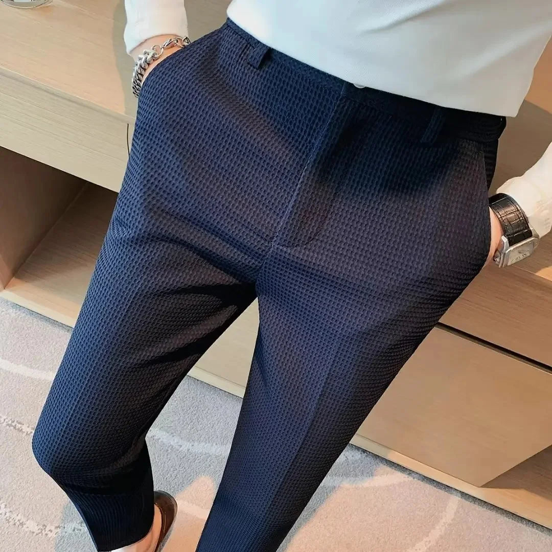 Men's Thickened Stripe Casual Pants Spring Autumn Black Slim Fit West Pants Korean Style Long Trousers for Business And Work