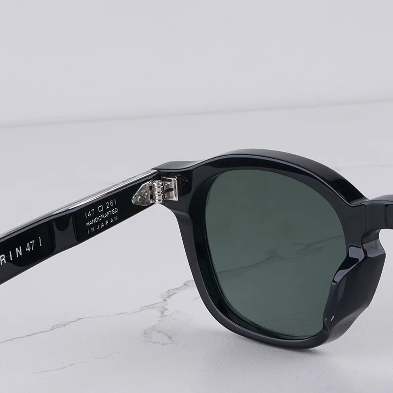 Zephirin Men's Vintage Craft Oval Black Sunglasses Classical Light Luxury Thick Acetate Solar Glasses for Male UV400
