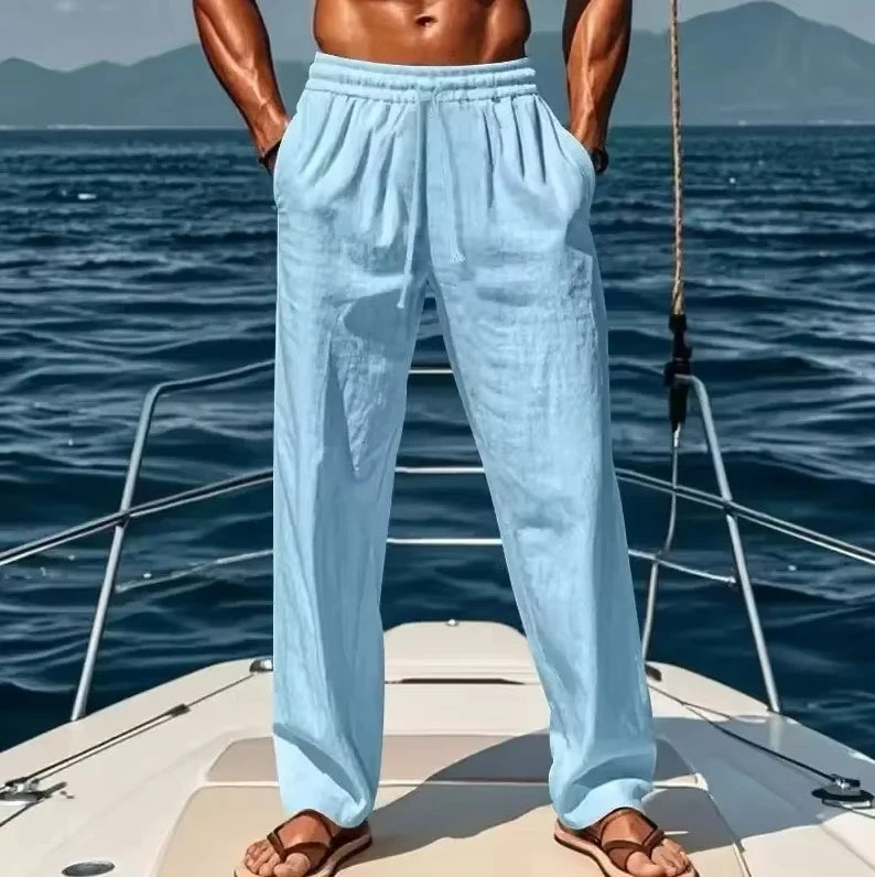 2025 Spring/Summer New Men's Cotton Linen Pants Summer Fashion Casual Solid Color Loose Plus Size M-4XL