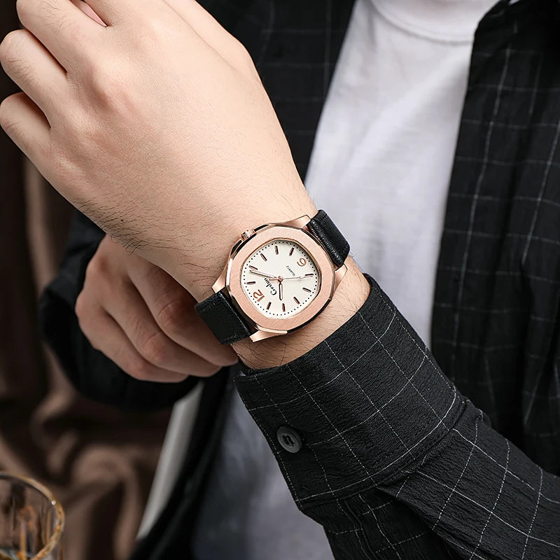 1 Pcs 2024 New Casual Leather Strap Men Sports Watch Hot Sale Fashion Cowboy Wristwatch