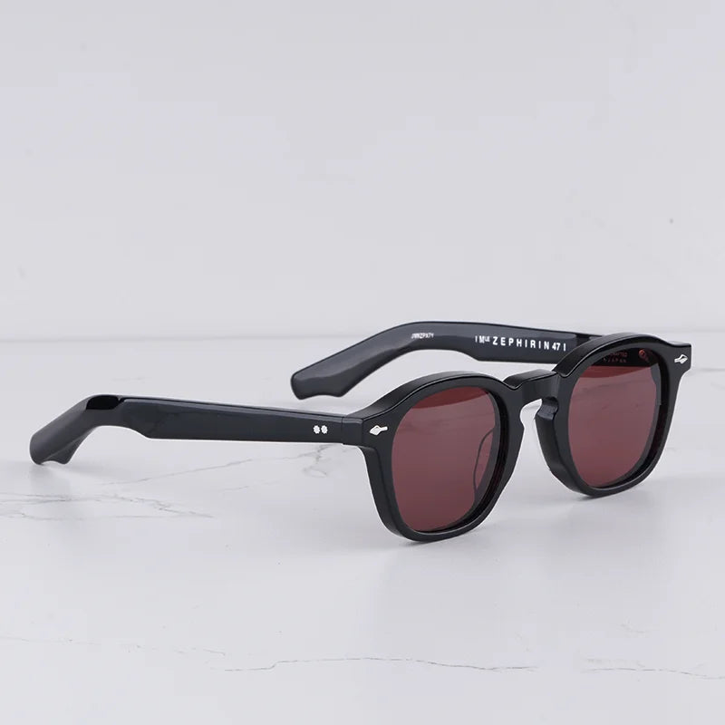 Zephirin Men's Vintage Craft Oval Black Sunglasses Classical Light Luxury Thick Acetate Solar Glasses for Male UV400