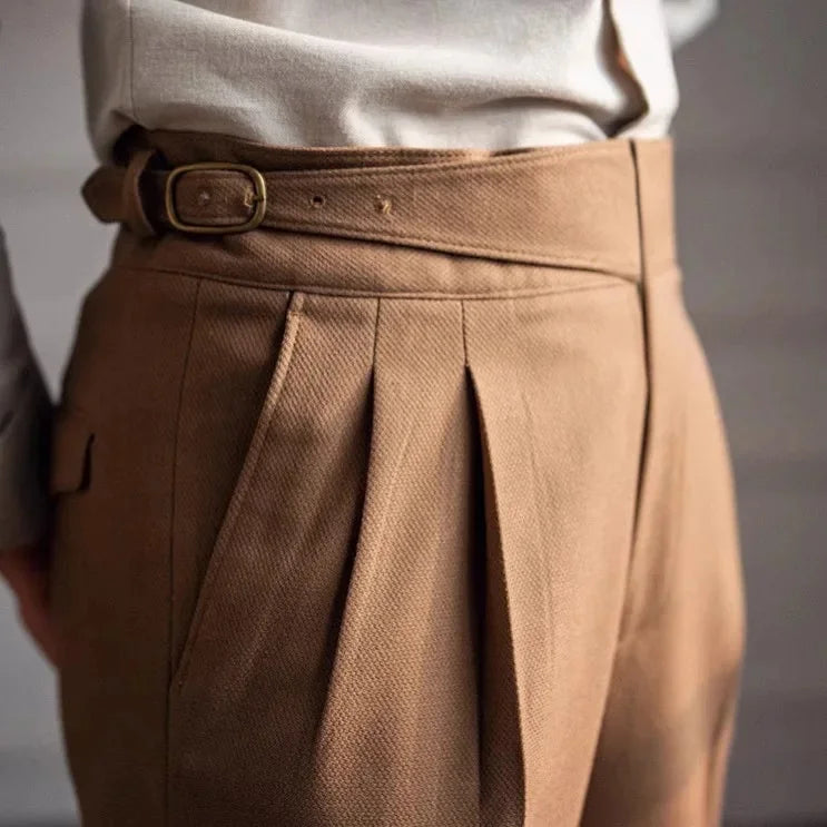 High Waist Straight Leg Casual Men's Trousers Italian Neapolitan Style Versatile Long Pants British Retro Suiting