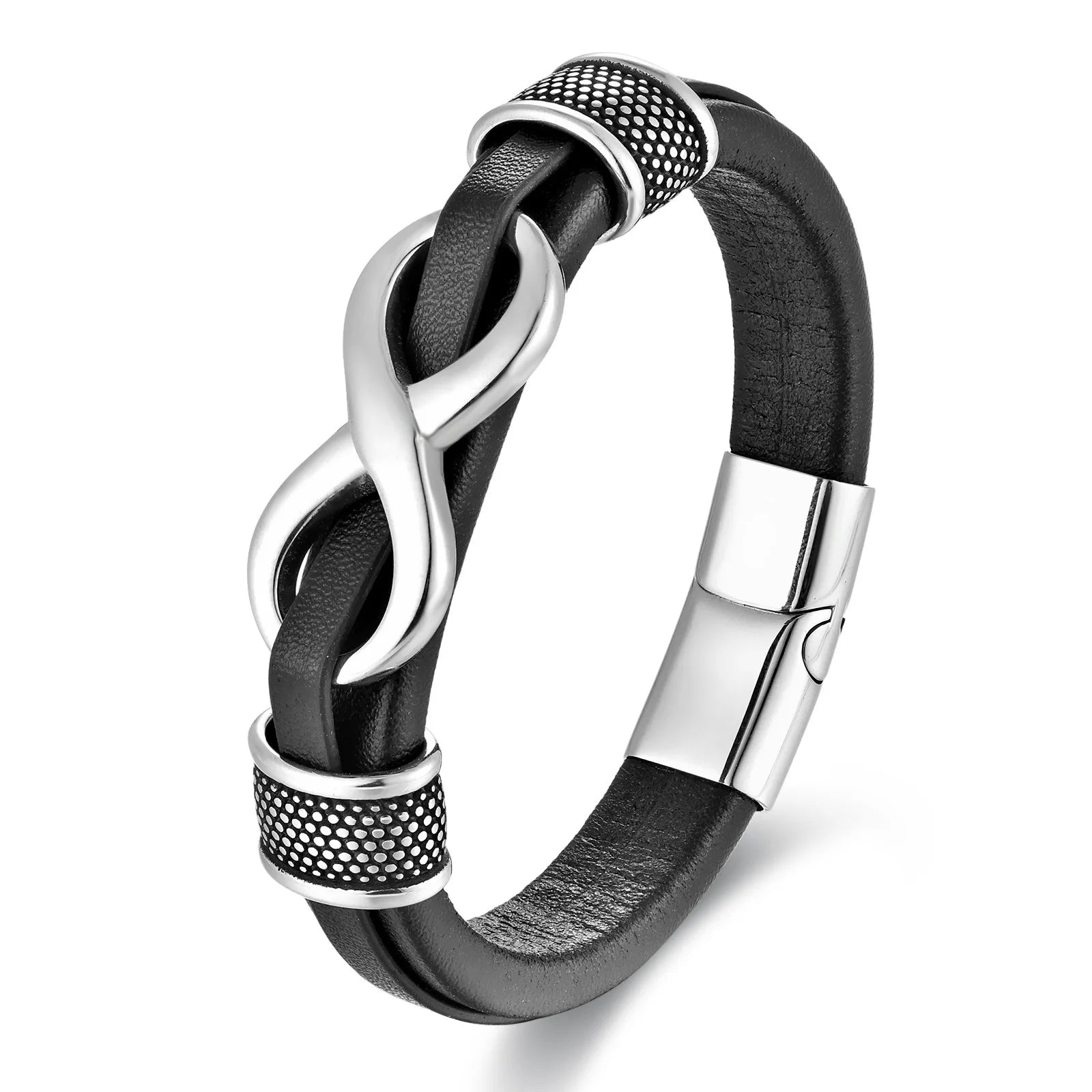 Classic Stainless Steel Leather Bracelet For Mens Chain Wristband Business Charm Jewelry Accessories for Dad Boyfriend