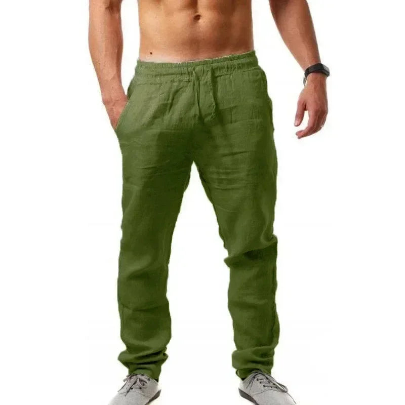2025 Spring/Summer New Men's Cotton Linen Pants Summer Fashion Casual Solid Color Loose Plus Size M-4XL