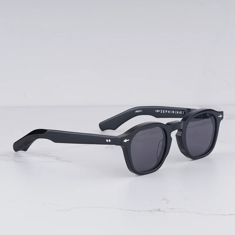 Zephirin Men's Vintage Craft Oval Black Sunglasses Classical Light Luxury Thick Acetate Solar Glasses for Male UV400