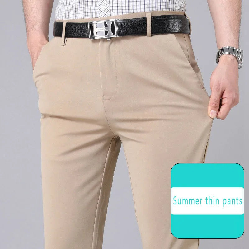 2025 Summer Autumn Thin Trousers Men Formal Dress Suit Pants Work Pants Quality Business Casual Pants Black Wine Red Long Pants