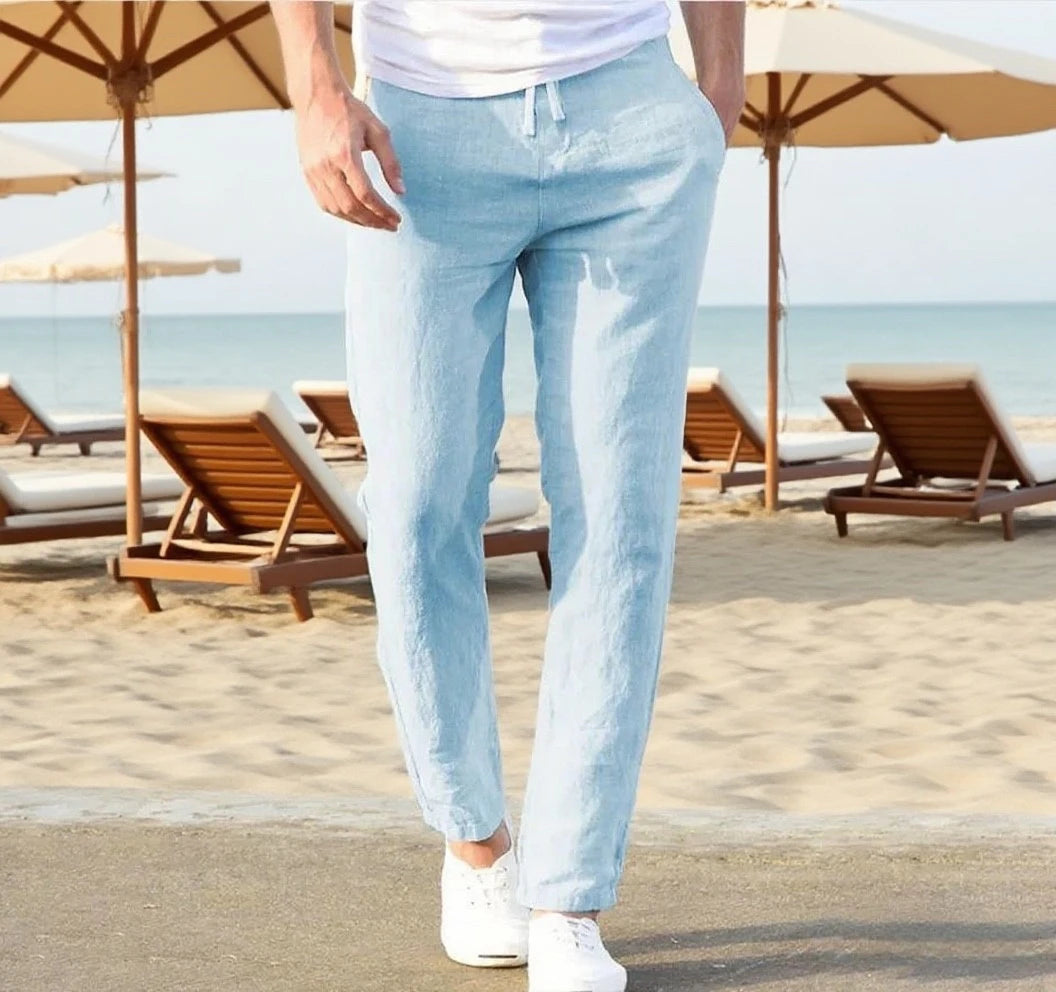 Men's Cotton Linen Pants Joggers Sweatpants Streetwear Breathable Solid Color Vacation Linen Trousers Autumn Loose casual Pants