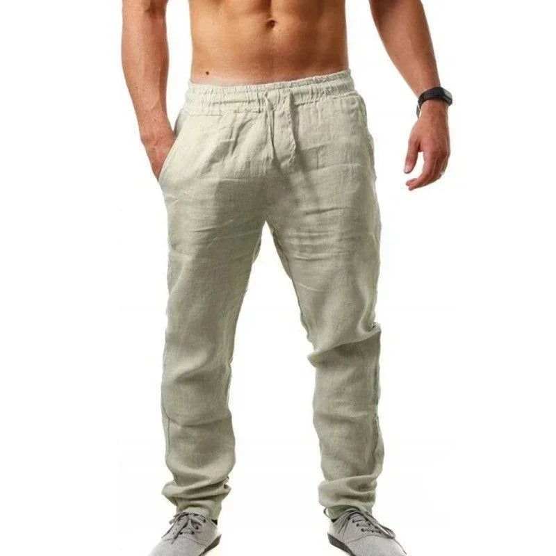 2025 Spring/Summer New Men's Cotton Linen Pants Summer Fashion Casual Solid Color Loose Plus Size M-4XL