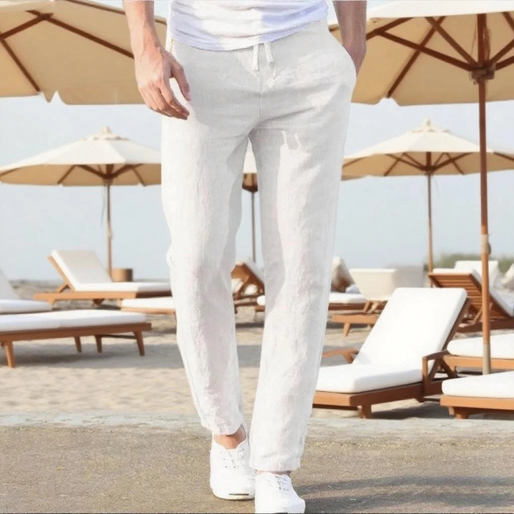Men's Cotton Linen Pants Joggers Sweatpants Streetwear Breathable Solid Color Vacation Linen Trousers Autumn Loose casual Pants