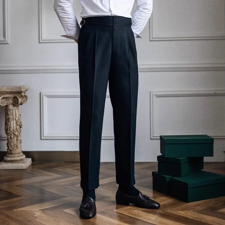 High Waist Straight Leg Casual Men's Trousers Italian Neapolitan Style Versatile Long Pants British Retro Suiting