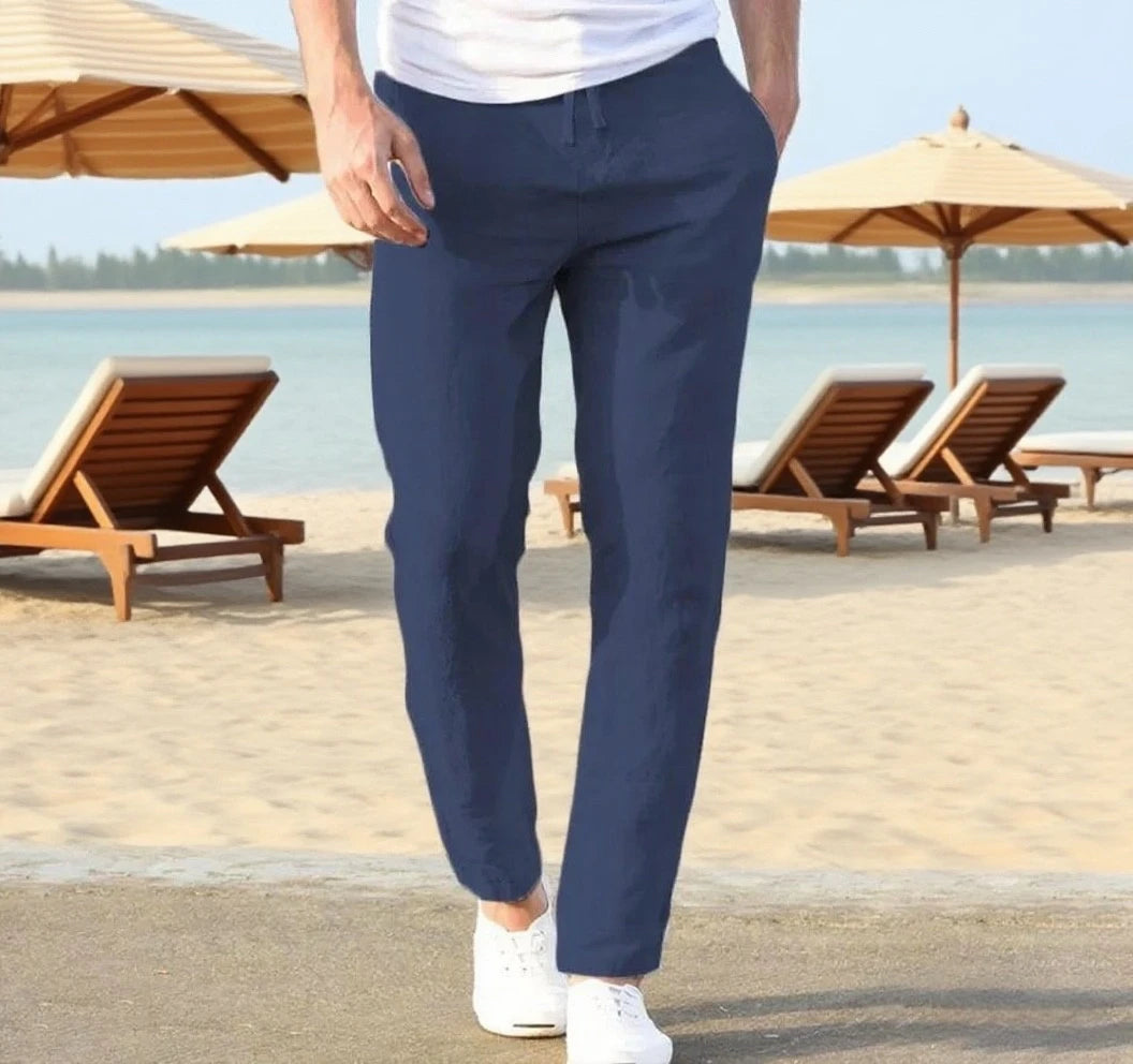 Men's Cotton Linen Pants Joggers Sweatpants Streetwear Breathable Solid Color Vacation Linen Trousers Autumn Loose casual Pants