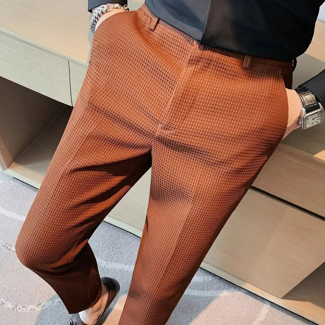 Men's Thickened Stripe Casual Pants Spring Autumn Black Slim Fit West Pants Korean Style Long Trousers for Business And Work