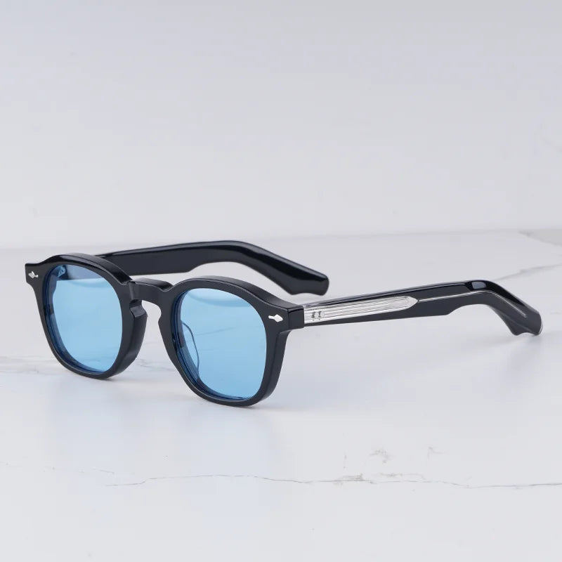 Zephirin Men's Vintage Craft Oval Black Sunglasses Classical Light Luxury Thick Acetate Solar Glasses for Male UV400