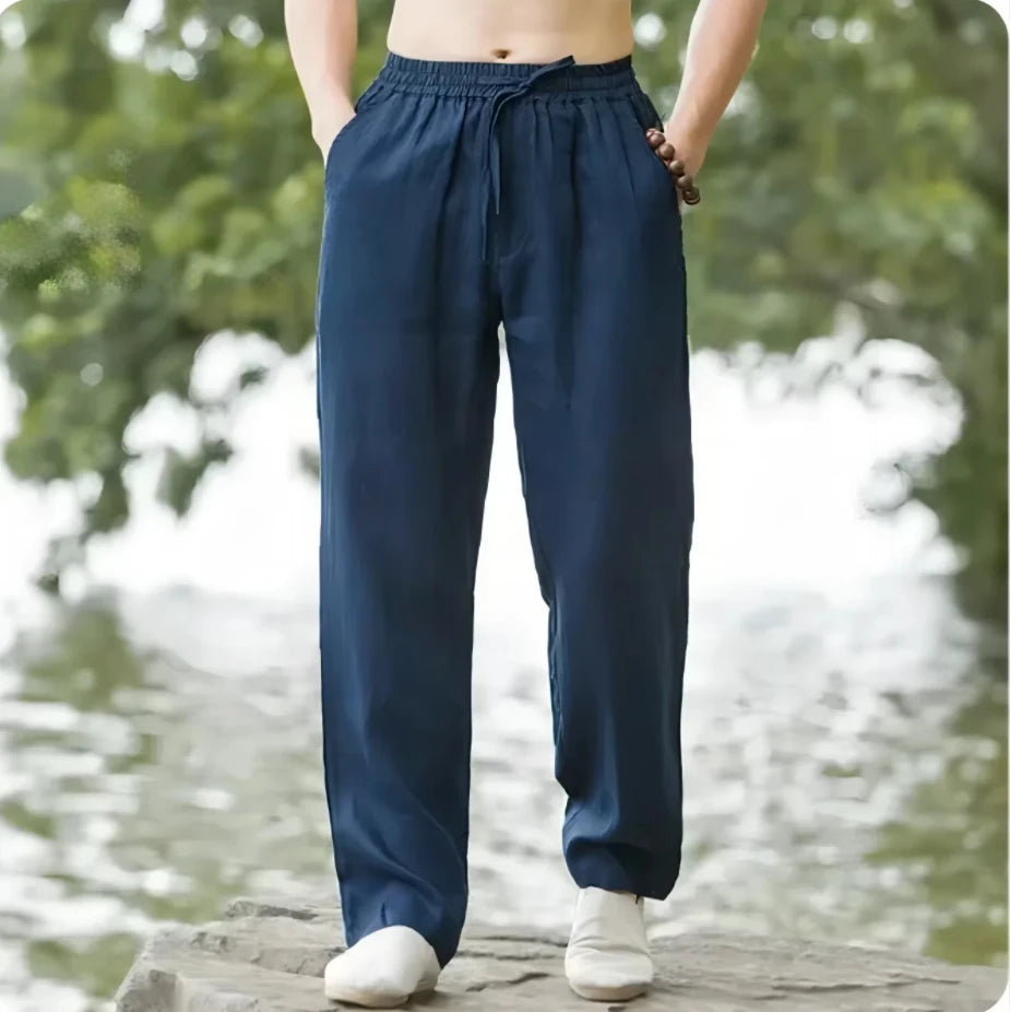 2025 Spring/Summer New Men's Cotton Linen Pants Summer Fashion Casual Solid Color Loose Plus Size M-4XL