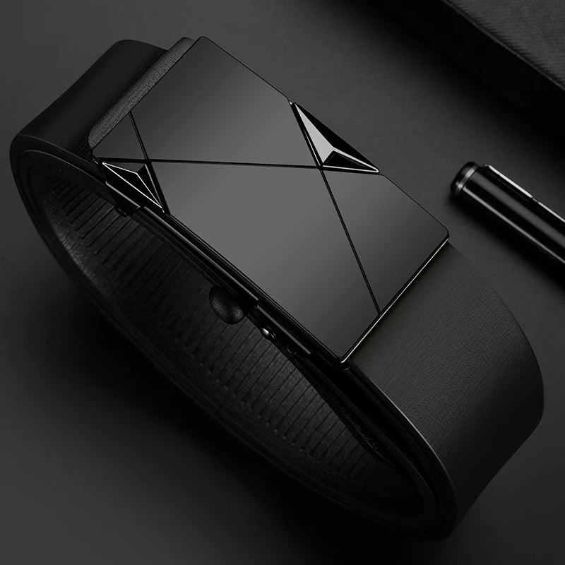 Men's automatic buckle belt leather brand premium belt