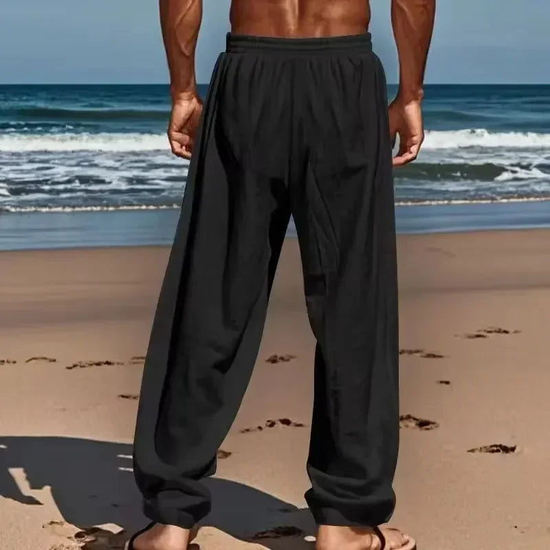 2025 Spring/Summer New Men's Cotton Linen Pants Summer Fashion Casual Solid Color Loose Plus Size M-4XL