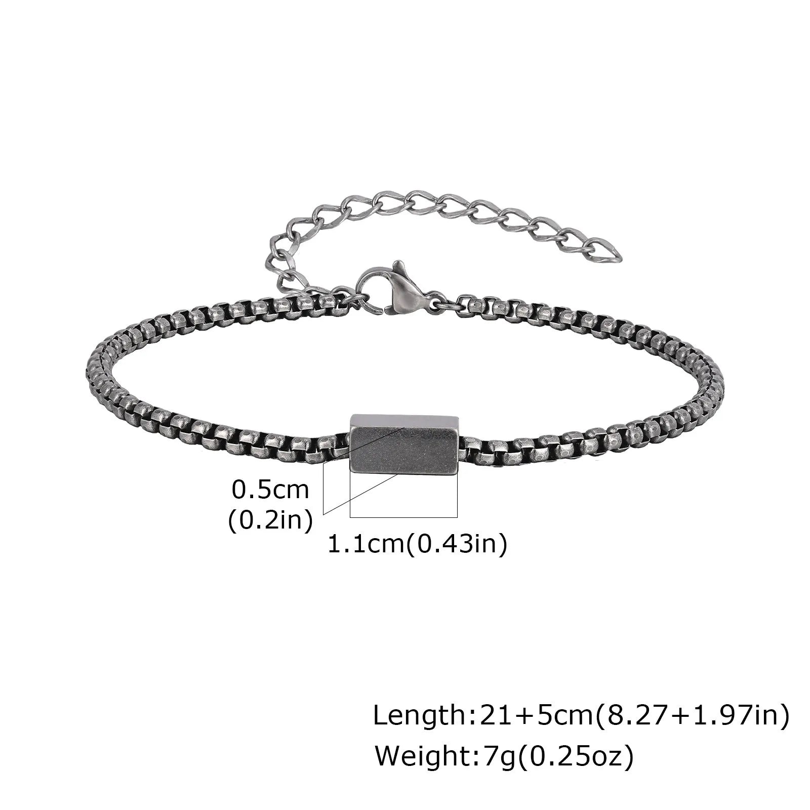 Vnox Stainless Steel Box Chain Bracelets for Men Teens, Geomtric Square Tube Charm Bracelets, Adjustable Metal Jewelry Gift