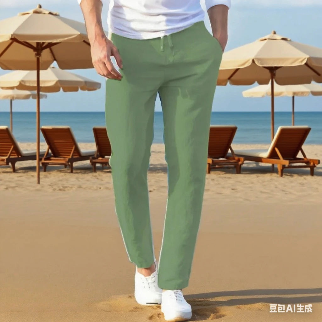 Men's Cotton Linen Pants Joggers Sweatpants Streetwear Breathable Solid Color Vacation Linen Trousers Autumn Loose casual Pants