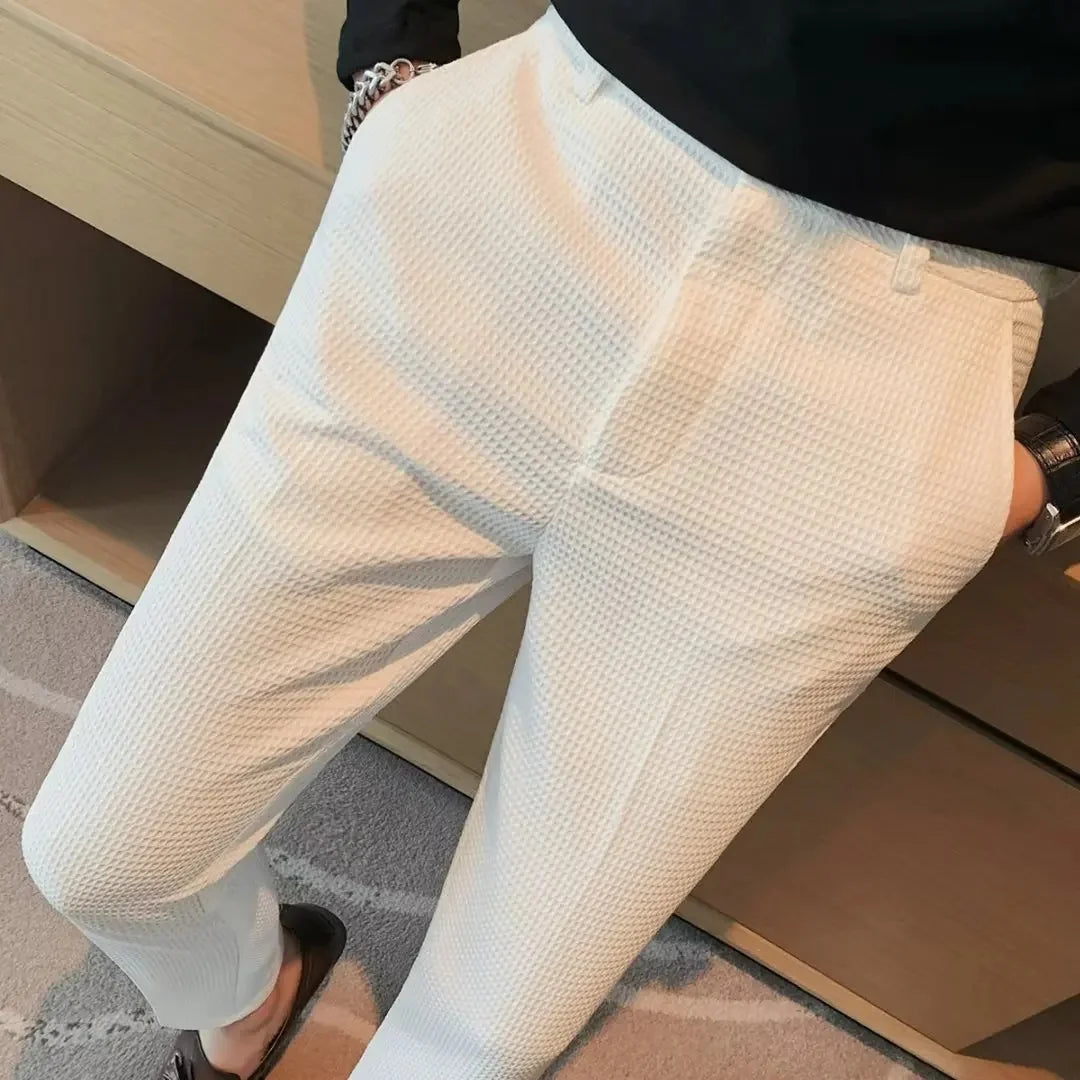 Men's Thickened Stripe Casual Pants Spring Autumn Black Slim Fit West Pants Korean Style Long Trousers for Business And Work