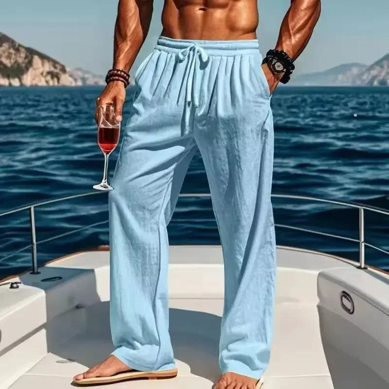2025 Spring/Summer New Men's Cotton Linen Pants Summer Fashion Casual Solid Color Loose Plus Size M-4XL