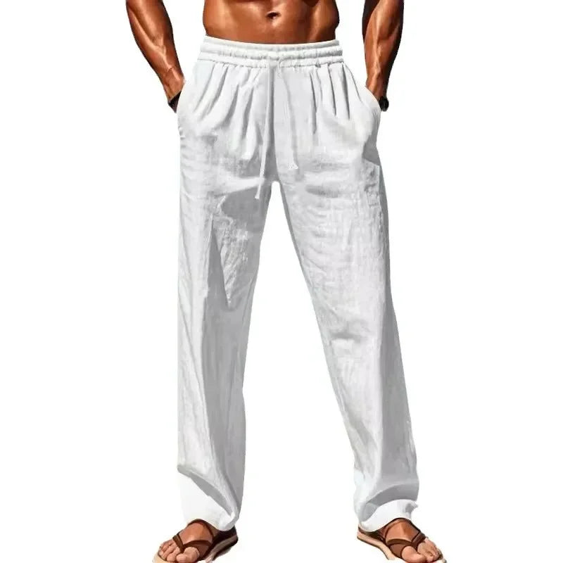 2025 Spring/Summer New Men's Cotton Linen Pants Summer Fashion Casual Solid Color Loose Plus Size M-4XL