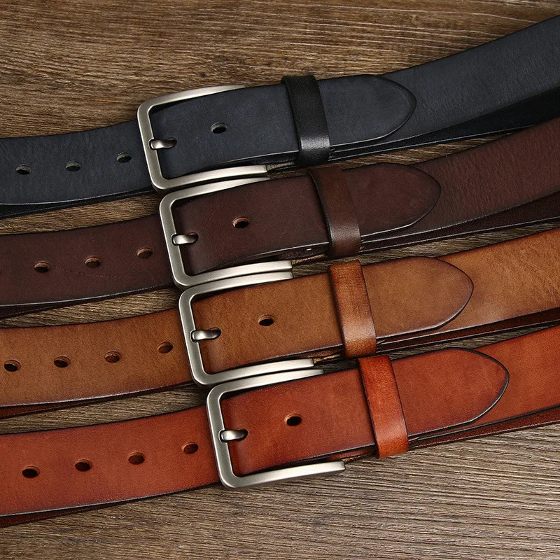 3.8CM Genuine Leather For Men's High Quality Buckle Jeans Cowskin Casual Belts Business Cowboy Waistband Male Fashion Designer