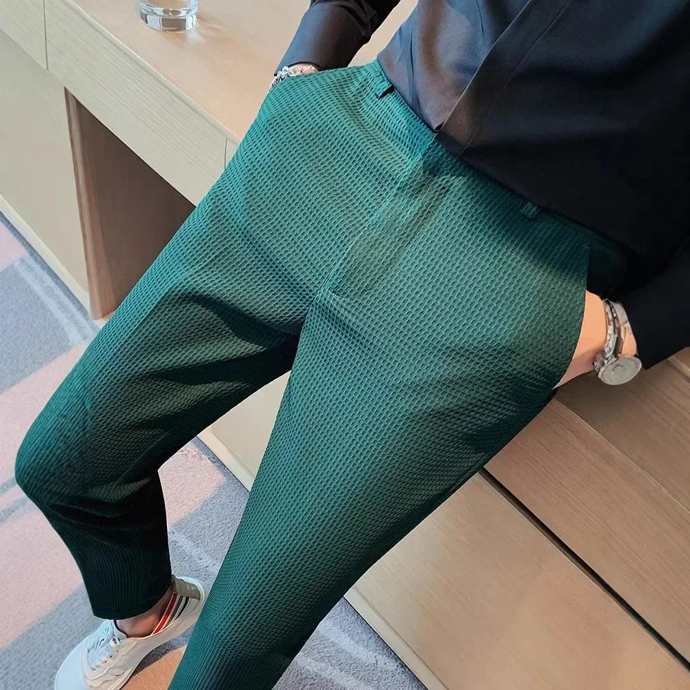 Men's Thickened Stripe Casual Pants Spring Autumn Black Slim Fit West Pants Korean Style Long Trousers for Business And Work