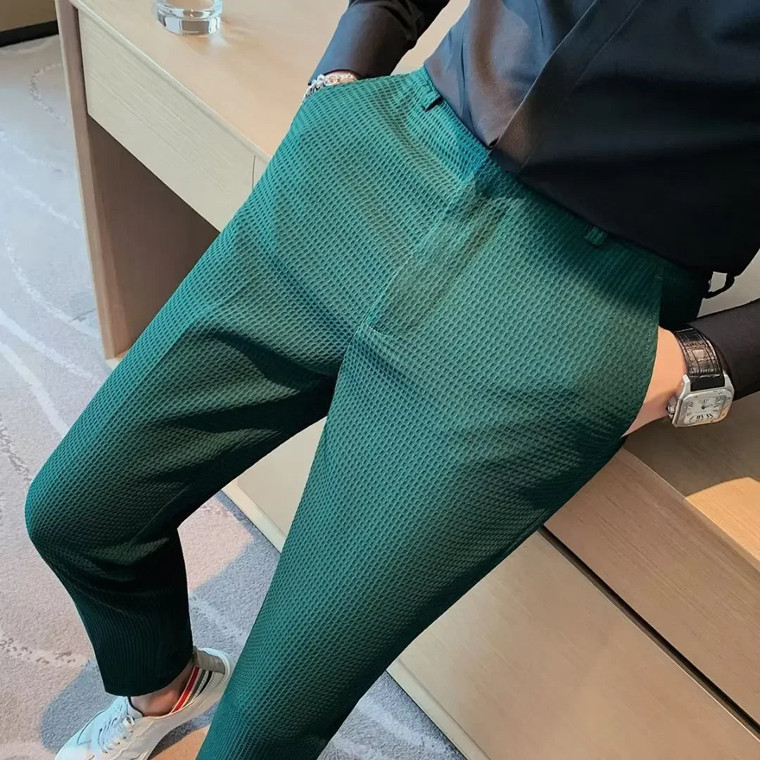 Men's Thickened Stripe Casual Pants Spring Autumn Black Slim Fit West Pants Korean Style Long Trousers for Business And Work