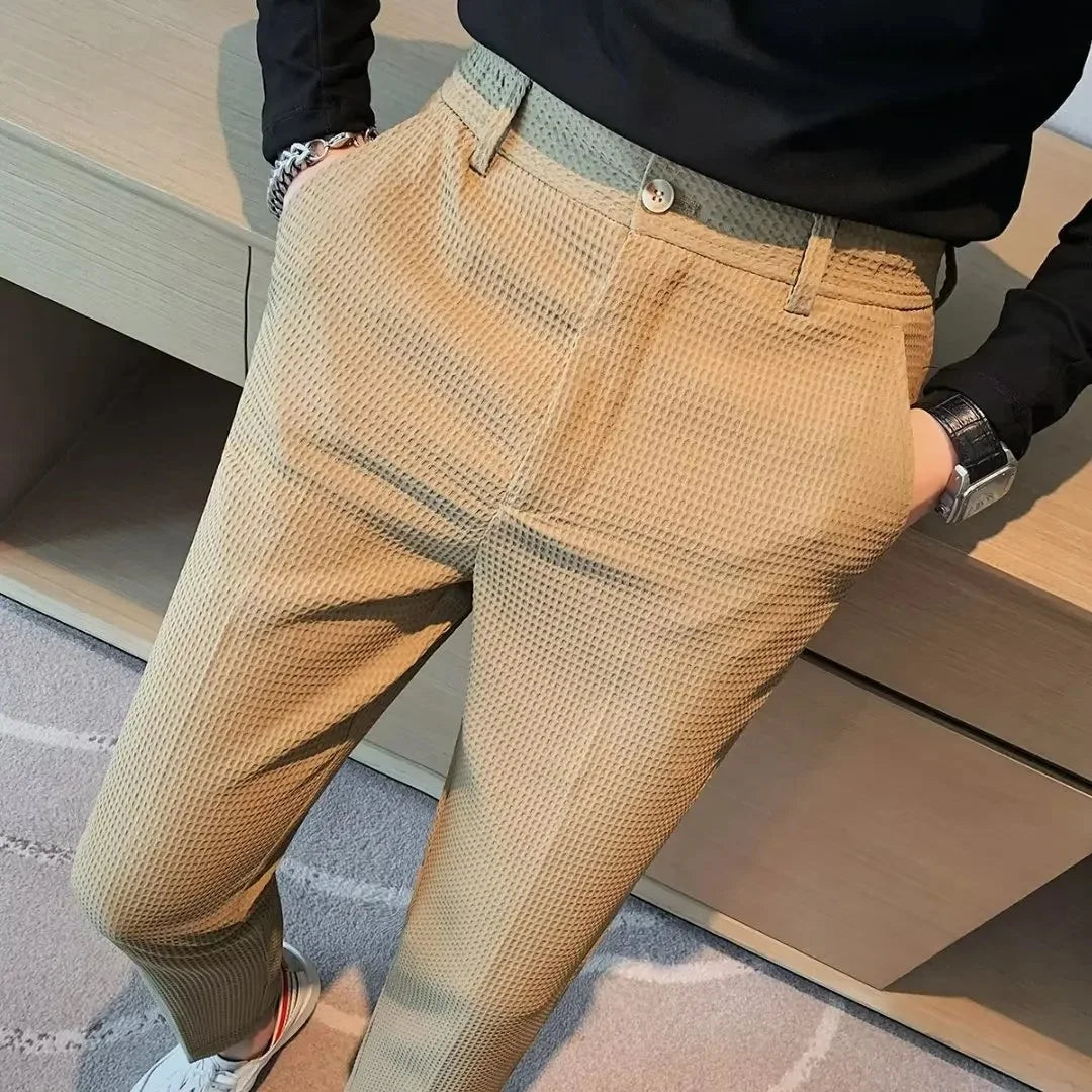 Men's Thickened Stripe Casual Pants Spring Autumn Black Slim Fit West Pants Korean Style Long Trousers for Business And Work