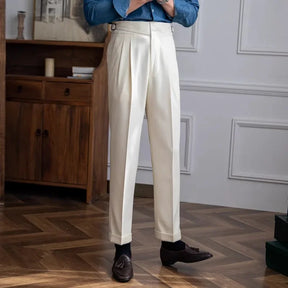High Waist Straight Leg Casual Men's Trousers Italian Neapolitan Style Versatile Long Pants British Retro Suiting