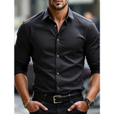 FGKKS New Men Shirts Fashion Quality Long Sleeve Casual Solid Color Elastic Male Business Shirt