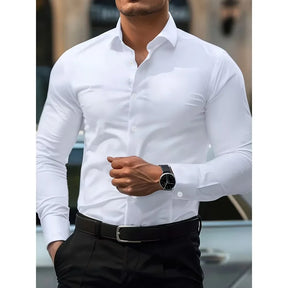 FGKKS New Men Shirts Fashion Quality Long Sleeve Casual Solid Color Elastic Male Business Shirt