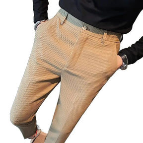 Men's Thickened Stripe Casual Pants Spring Autumn Black Slim Fit West Pants Korean Style Long Trousers for Business And Work