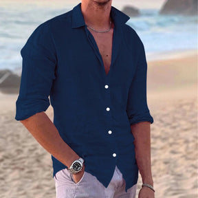 European and American fashion new men's long-sleeved shirt single-breasted lapel cotton and linen shirt men's fashion tops