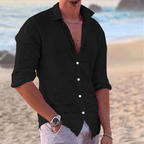 European and American fashion new men's long-sleeved shirt single-breasted lapel cotton and linen shirt men's fashion tops