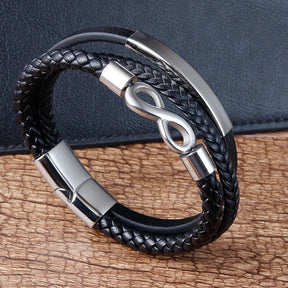 Classic Stainless Steel Leather Bracelet For Mens Chain Wristband Business Charm Jewelry Accessories for Dad Boyfriend