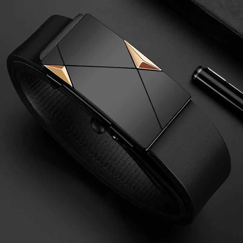 Men's automatic buckle belt leather brand premium belt