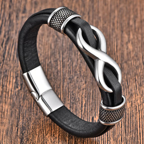 Classic Stainless Steel Leather Bracelet For Mens Chain Wristband Business Charm Jewelry Accessories for Dad Boyfriend