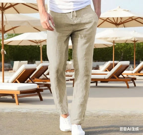Men's Cotton Linen Pants Joggers Sweatpants Streetwear Breathable Solid Color Vacation Linen Trousers  Autumn Loose casual Pants